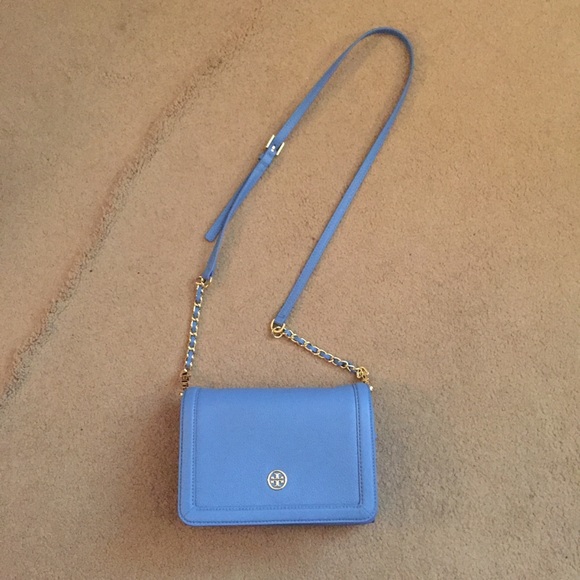 Tory Burch Landon Combo Crossbody in Pebbled Blue - Picture 2 of 5